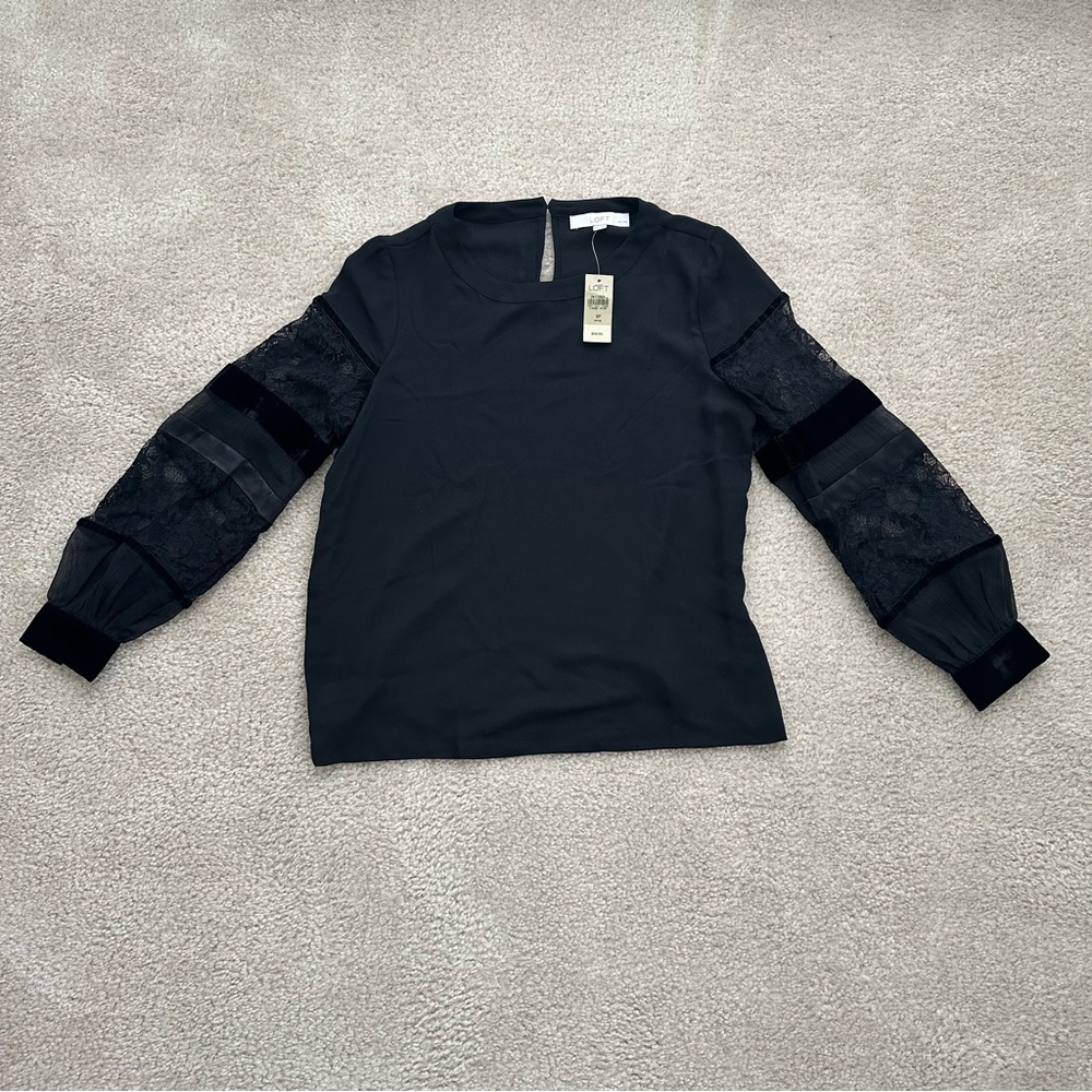 Loft Detailed Sleeve Black Blouse